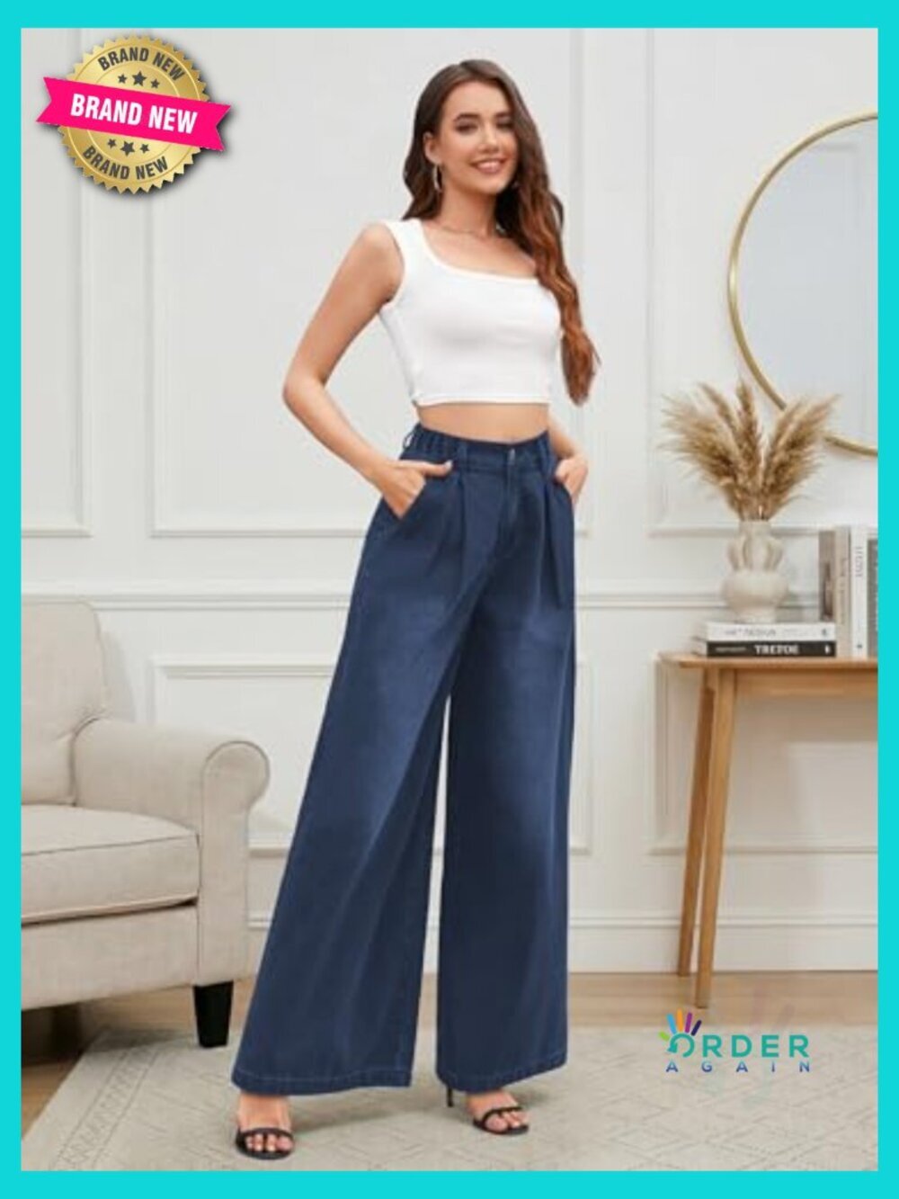 Extra Wide Leg Jeans Baggy Long Denim Palazzo Trousers Petite Regular Tall - Picture 2 of 7